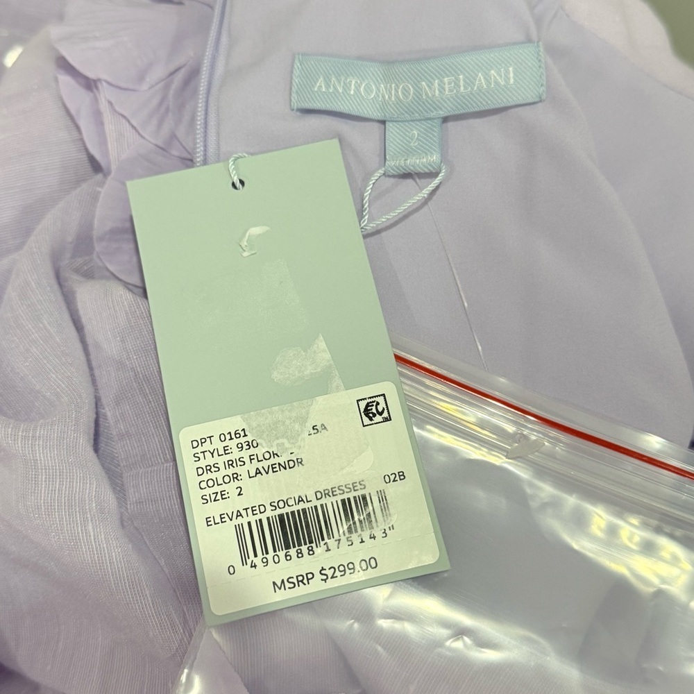 Antonio Melani Iris Linen Floral Appliqué Mockneck Mini Dress Lavender NWT $299 - Picture 12 of 13